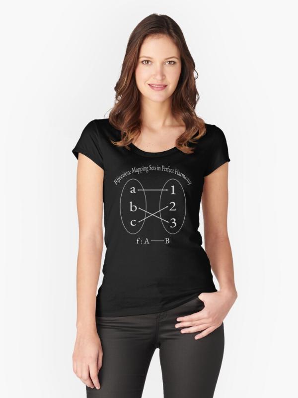 T-Shirt with the 'Bijection: Mapping Sets in Perfect Harmony' design