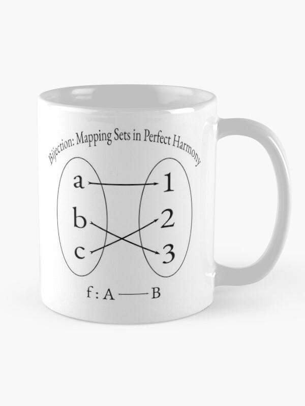 Taza de café con el diseño 'Bijection: Mapping Sets in Perfect Harmony'