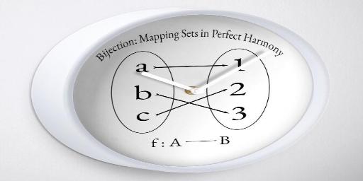 Clock with the 'Bijection: Mapping Sets in Perfect Harmony' design